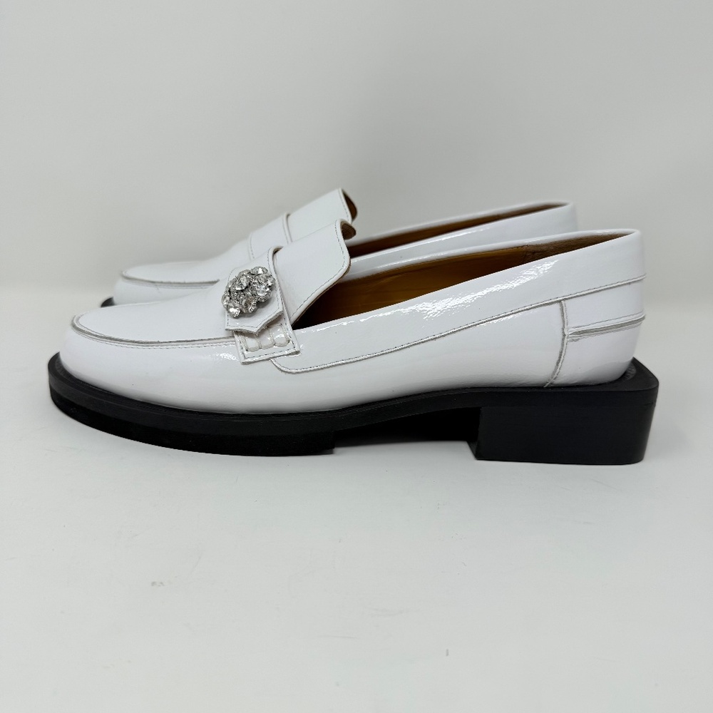 Ganni White Leather Loafers with Silver-tone Medallion - Picture 8 of 15